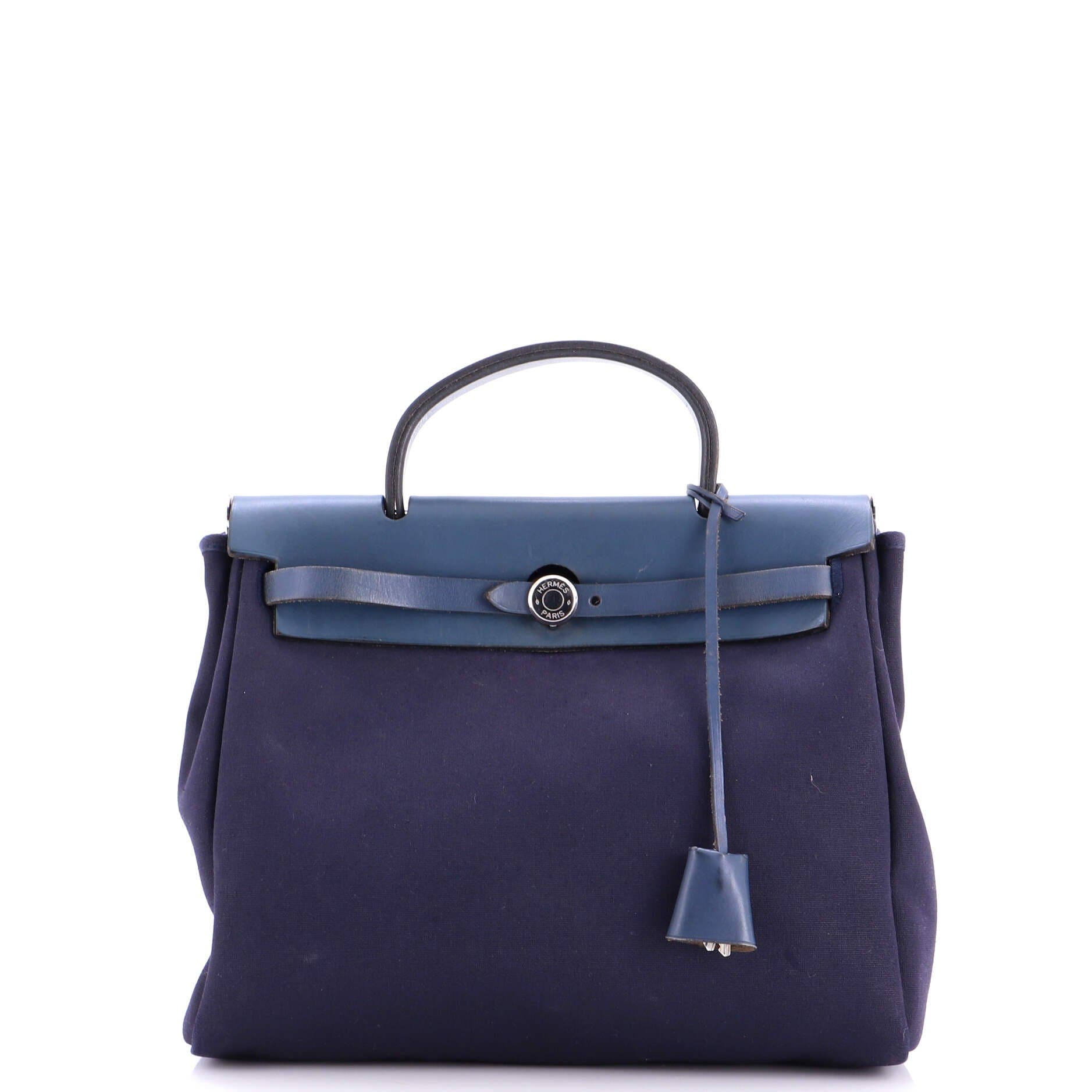 Pre-Owned Hermes Herbag Toile and Leather PM, Main, color, Bleu Indigo