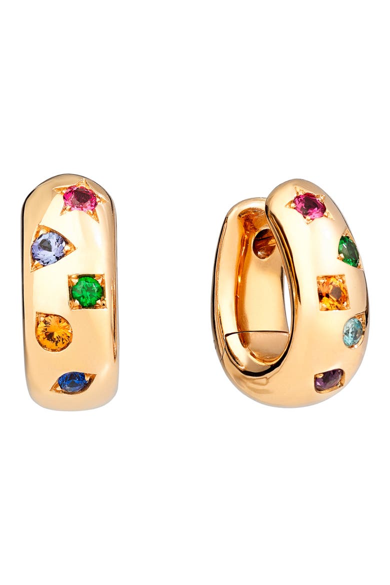 Iconica Semiprecious Stones Huggie Earrings, Main, color, ROSE GOLD