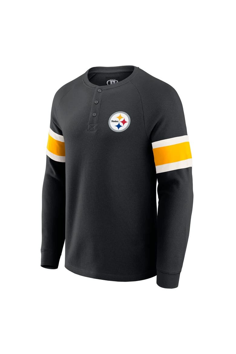 Men's Darius Rucker Collection by Fanatics Black Pittsburgh Steelers Waffle-Knit Raglan Long Sleeve Henley T-Shirt, Alternate, color, Black