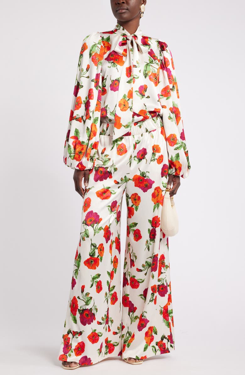 Nordstrom x Harlem's Fashion Row Harbison Romantic Floral Tie Neck Top, Alternate, color, 