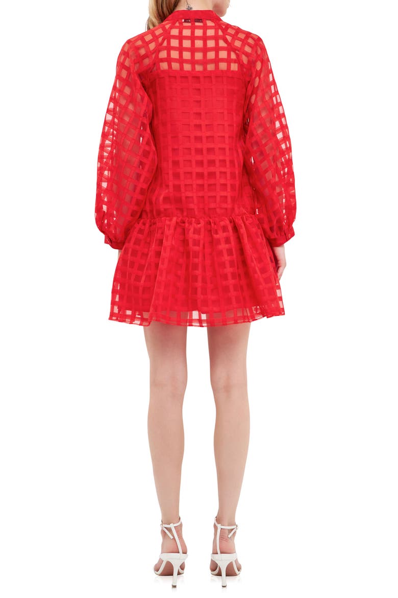 Check Long Sleeve Organza Dress, Alternate, color, RED
