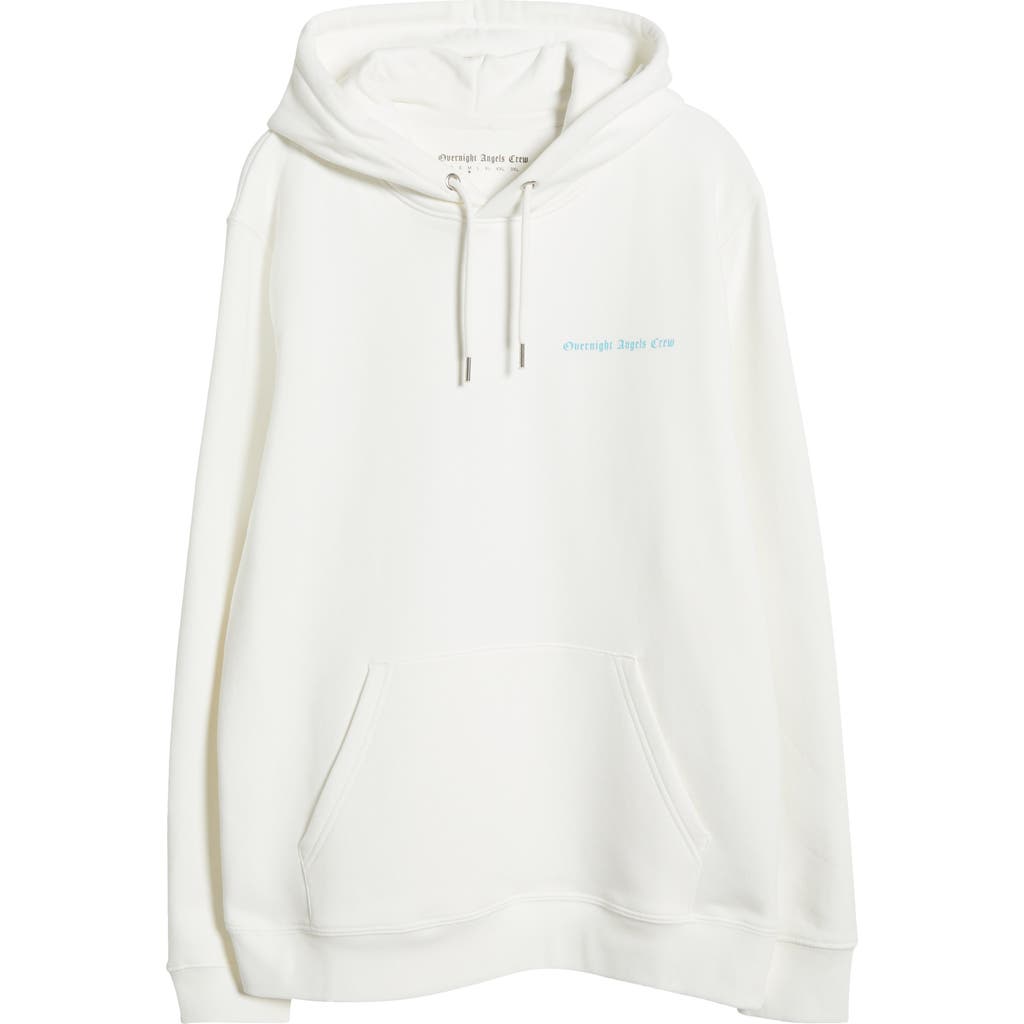 Overnight Angel Crew Graffiti Skull Graphic Hoodie In White