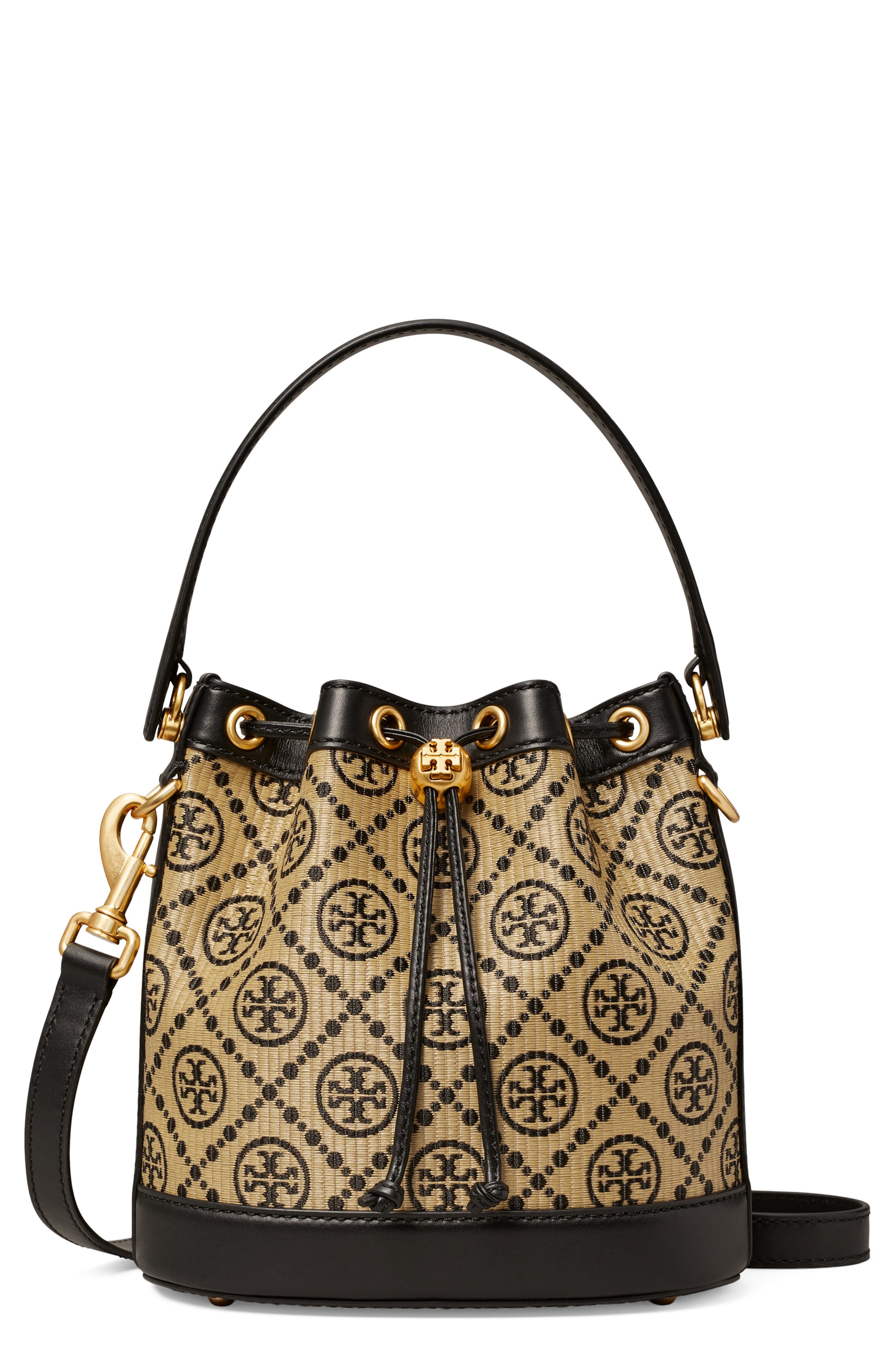 Tory Burch T Monogram Raffia Bucket Bag, Main, color, 