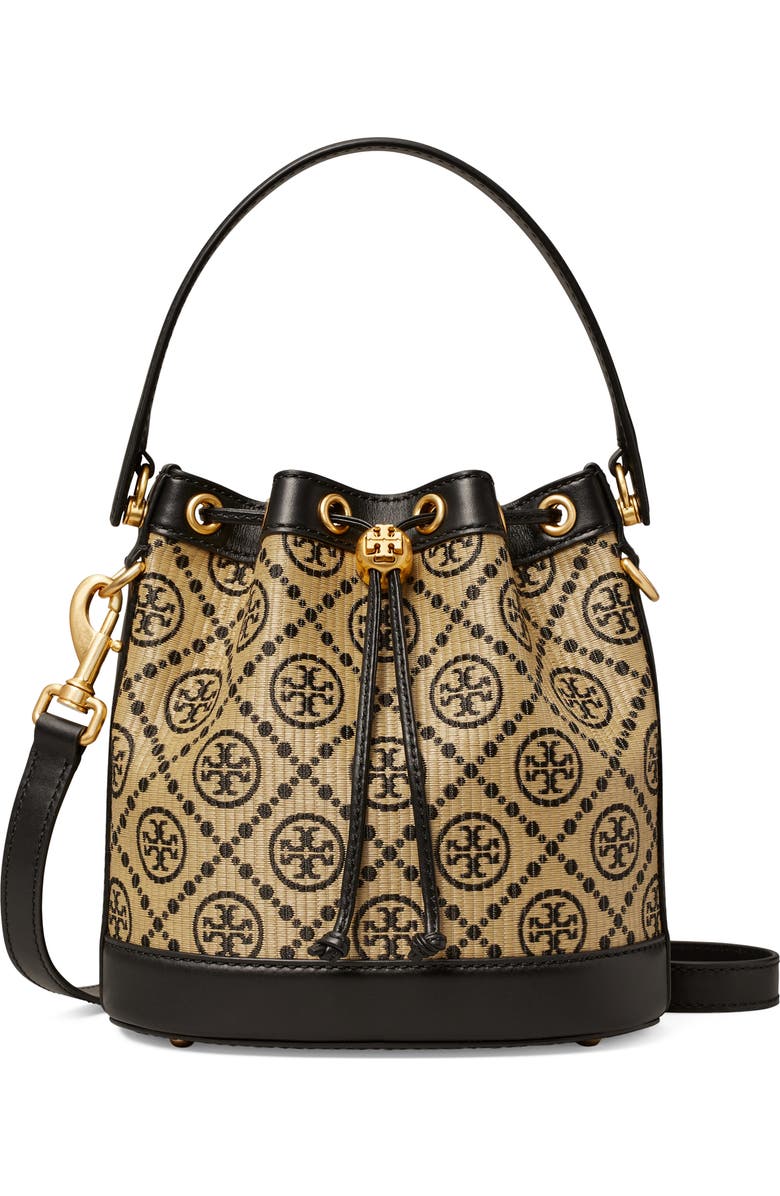 Tory Burch T Monogram Raffia Bucket Bag, Main, color,