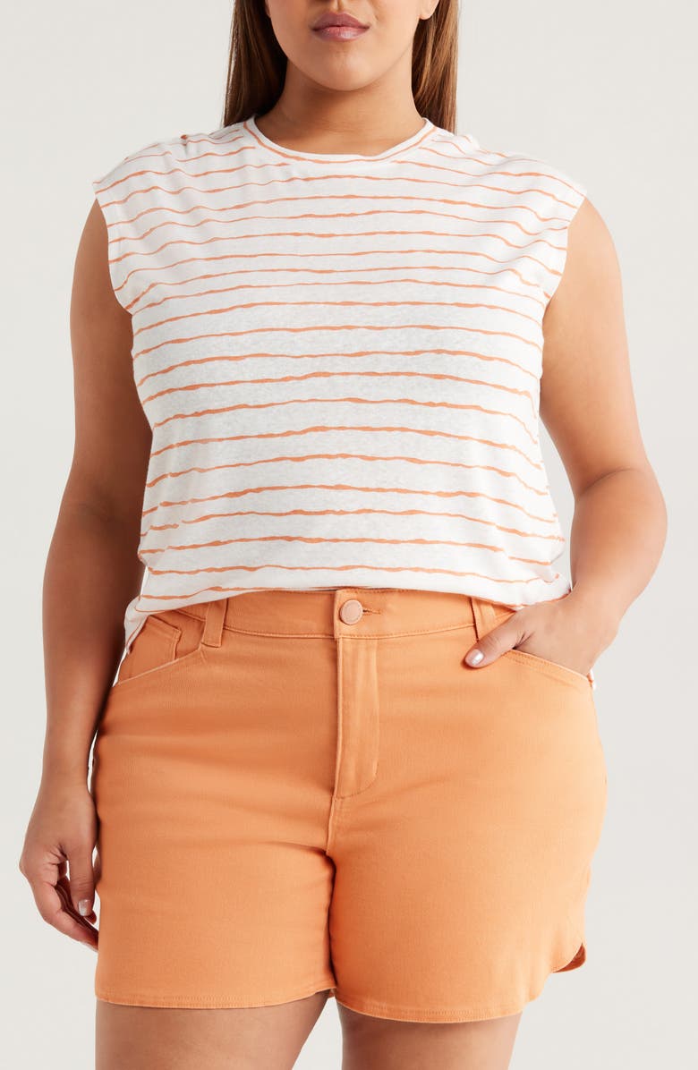 Wit & Wisdom Stripe Linen Blend T-Shirt, Main, color, Autumn Sunset/ Off White