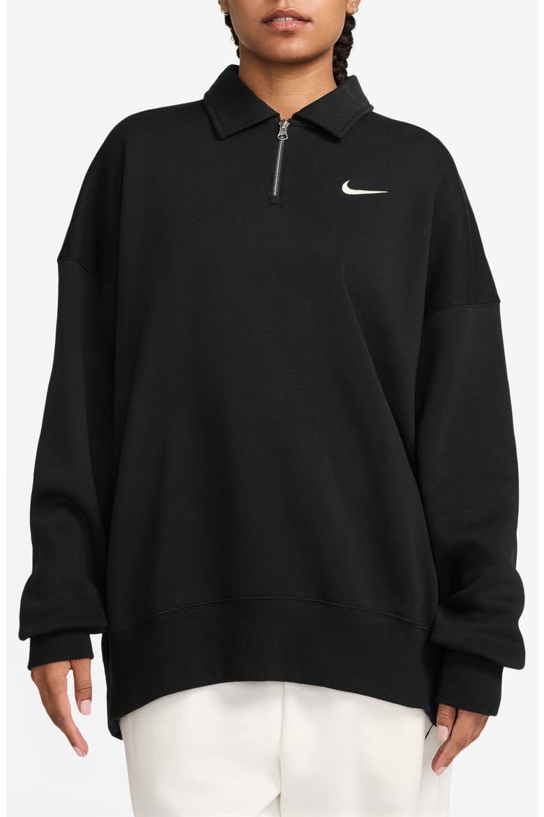 Sportswear Phoenix Fleece Quarter Zip Oversize Polo Sweatshirt, Main, color, BLACK/SAIL