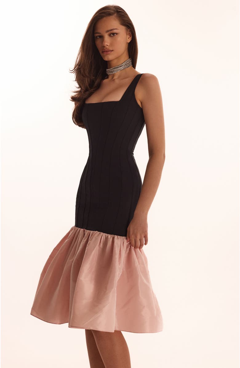 Milla Fitted Formal Occasion Maxi Dress with Tiered Puffy Skirt, Alternate, color, Black&Pink