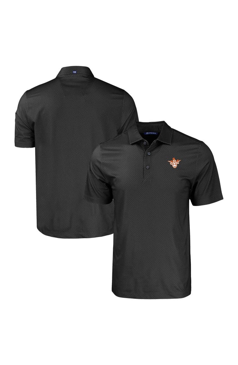 Cutter & Buck Men's Cutter & Buck  Black Texas Longhorns Pike Eco Tonal Geo Print Stretch Recycled Polo, Main, color, 