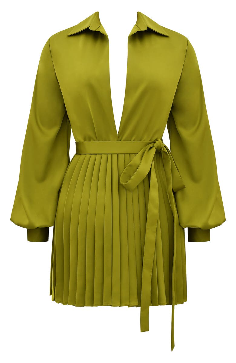 HOUSE OF CB Allegra Long Sleeve Faux Wrap Cocktail Minidress, Alternate, color, Chartreuse