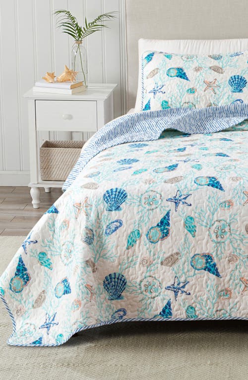 Woven & Weft Blue Coral Reversible Microfiber Quilt Set In Blue