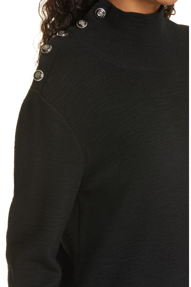Banner Turtleneck Sweater Dress, Alternate, color, BLACK