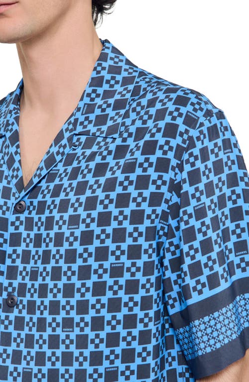 Sandro Square Cross Motif Flowing Blouse In Blue