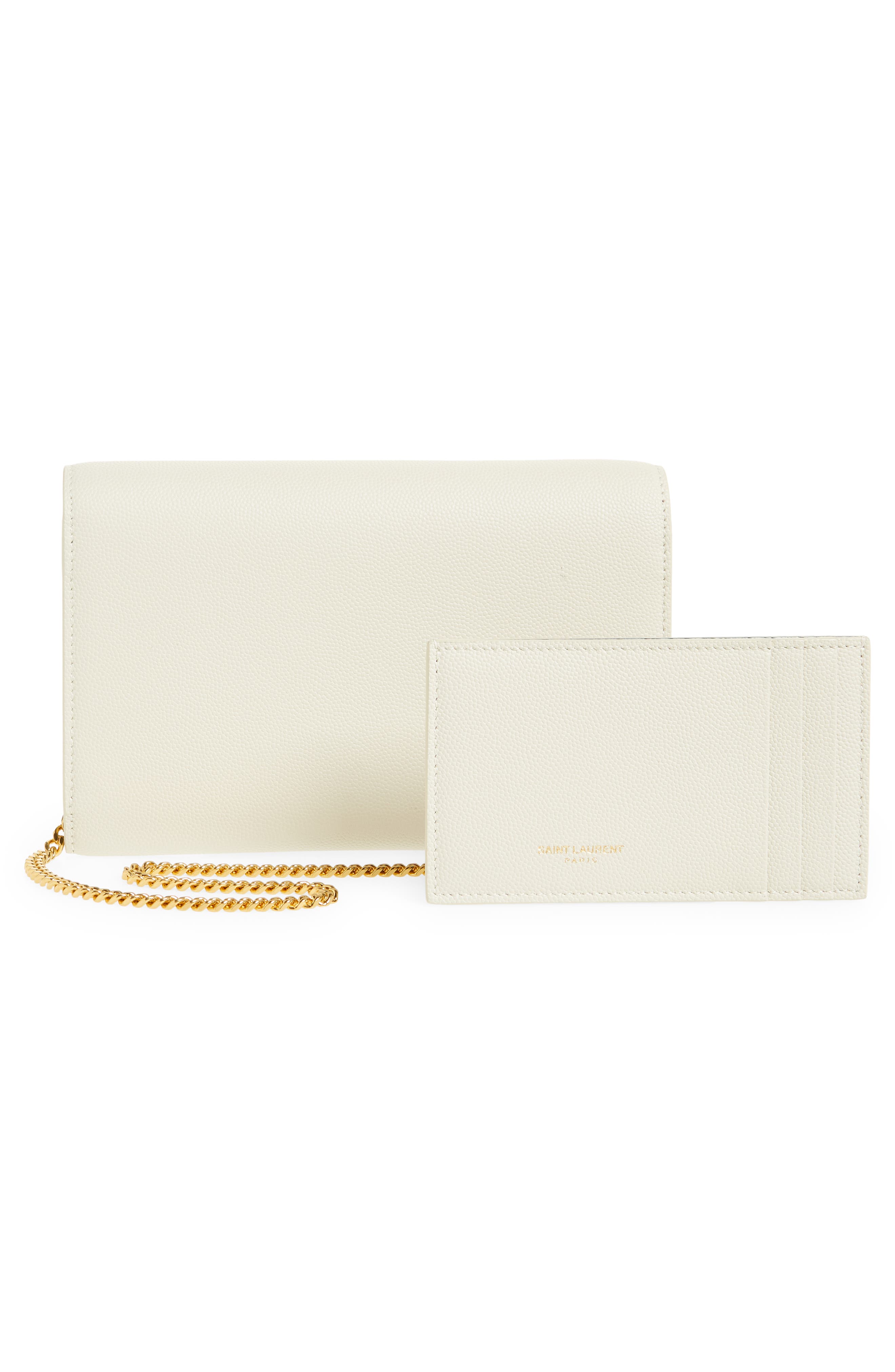 Uptown Pebbled Calfskin Leather Wallet on a Chain, Alternate, color, BLANC VINTAGE