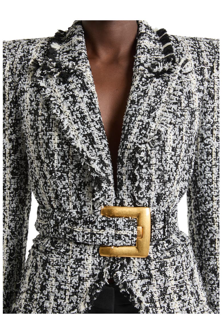 Two-tone tweed belted jacket, Alternate, color, black