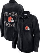 WEAR by Erin Andrews Women's WEAR by Erin Andrews Black Cleveland Browns Washed Oversized Denim Full-Snap Shacket