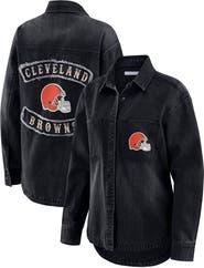 WEAR by Erin Andrews Women's WEAR by Erin Andrews Black Cleveland Browns Washed Oversized Denim Full-Snap Shacket
