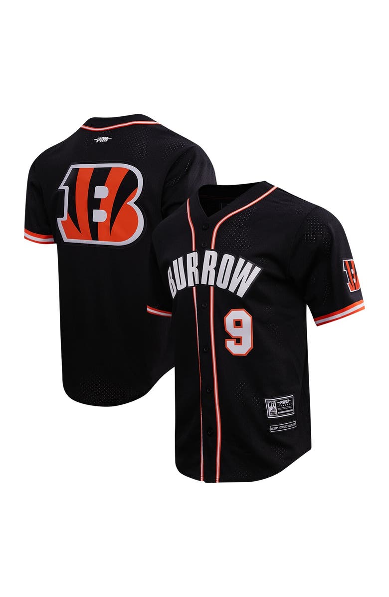 PRO STANDARD Men's Pro Standard Joe Burrow Black Cincinnati Bengals Mesh Button-Up Baseball Jersey, Alternate, color, Black