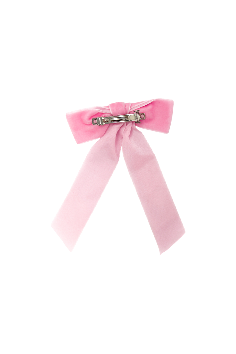 Long-Tailed Velvet Hair Bow Barrette, Alternate, color, Pink