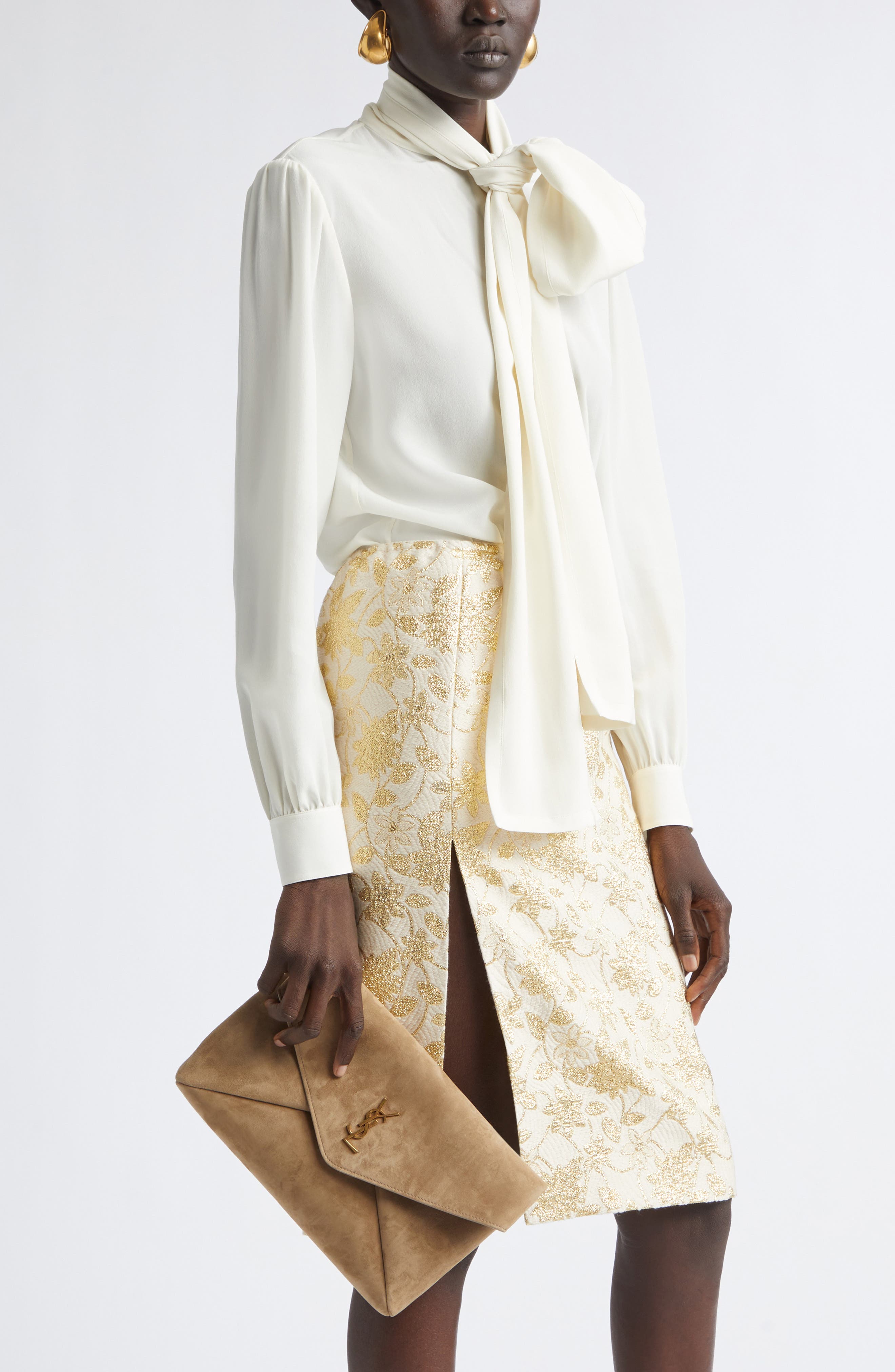 Large Cassandre Suede Envelope Clutch, Alternate, color, LIGHT CUMIN