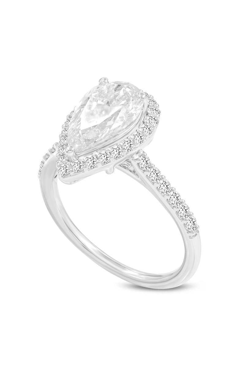 LuvMyJewelry Yasmin 14K White Gold Pear Lab Grown Diamond Halo Engagement Ring - 2.23 Ct, Main, color, 