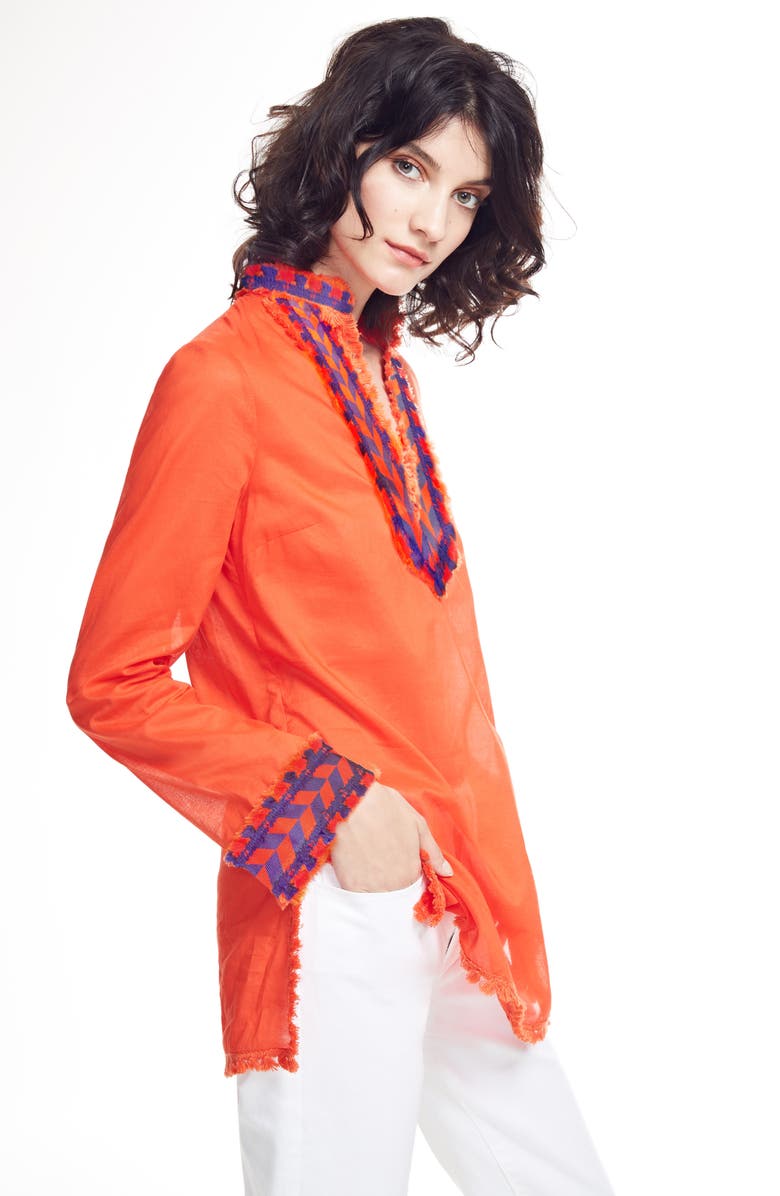 Tory Burch Tory Embellished Sheer Poplin Tunic, Main, color,