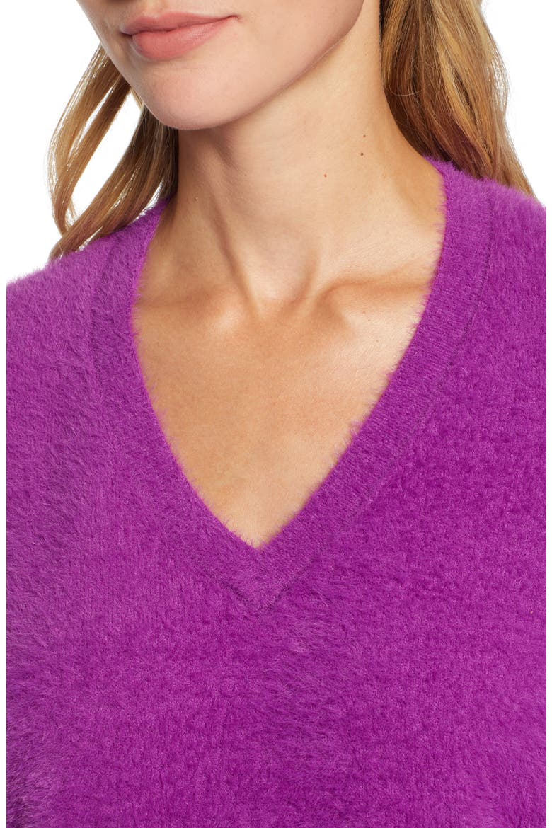 Fuzzy V-Neck Sweater, Alternate, color, PURPLE SPARKLE
