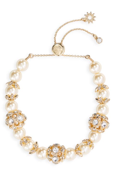 Pavé Crystal & Imitation Pearl Slider Bracelet
