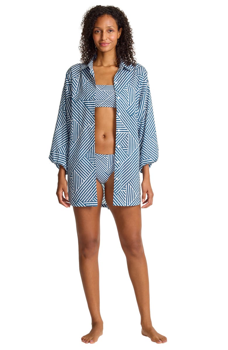Tommy Bahama Catalina Coast Cotton Cover-Up Boyfriend Shirt, Alternate, color, Indigo Tide