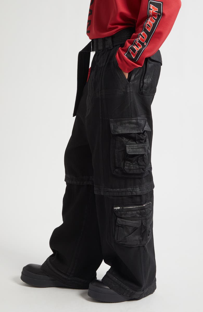 LU'U DAN Convertible Belted Cargo Jeans, Alternate, color, Coated Black