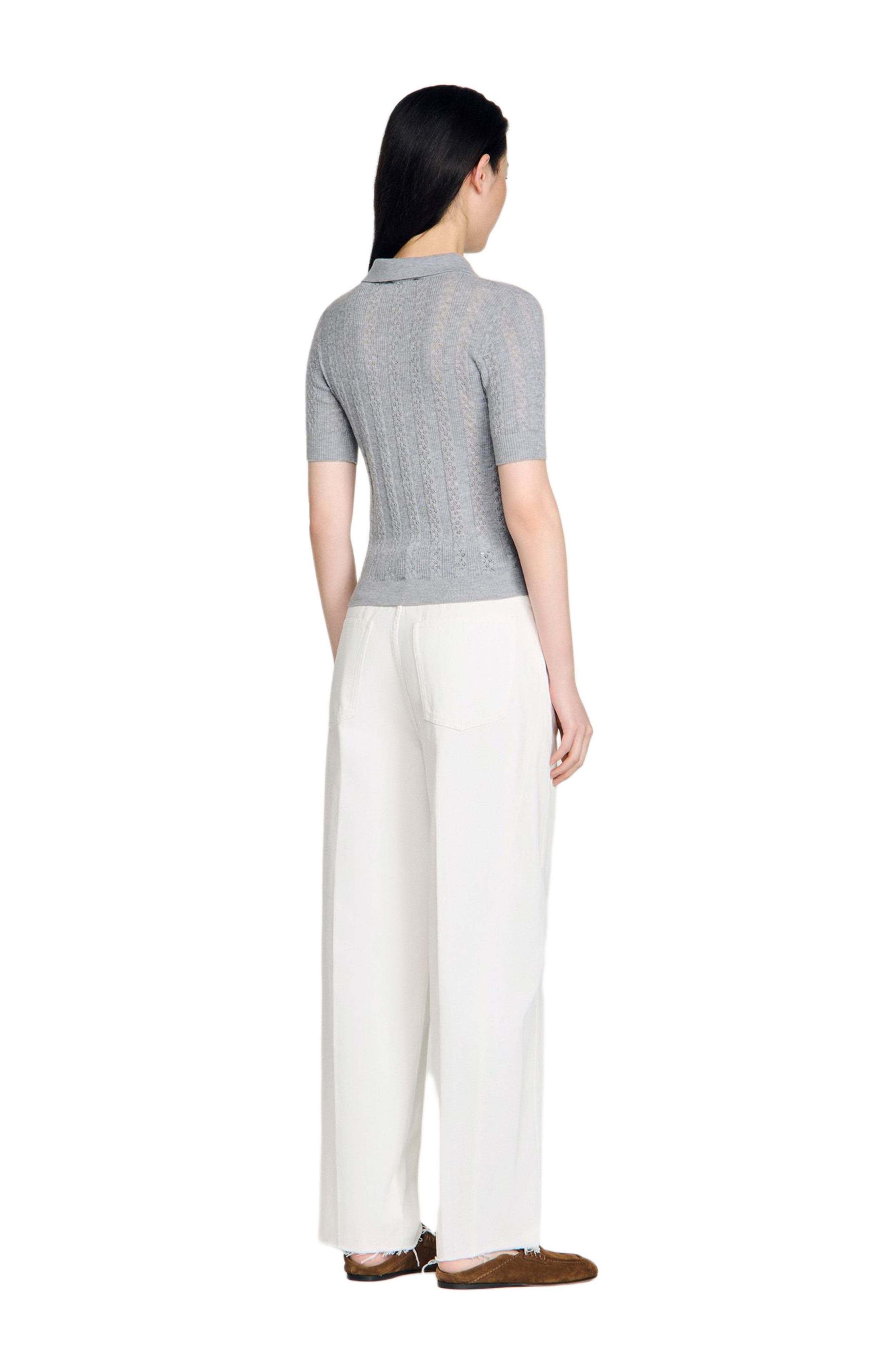 Pointelle polo-neck wool sweater - image 2