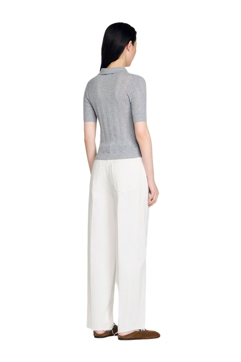 Pointelle polo-neck wool sweater, Alternate, color, Grey