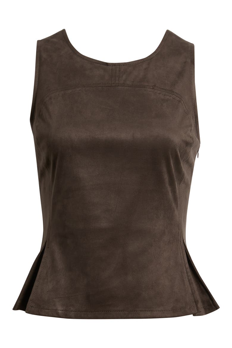 Pleated Hourglass Sleeveless Faux Suede Top, Alternate, color, COFFEE