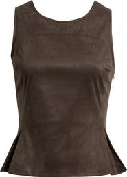 CITY BLUES Pleated Hourglass Sleeveless Faux Suede Top