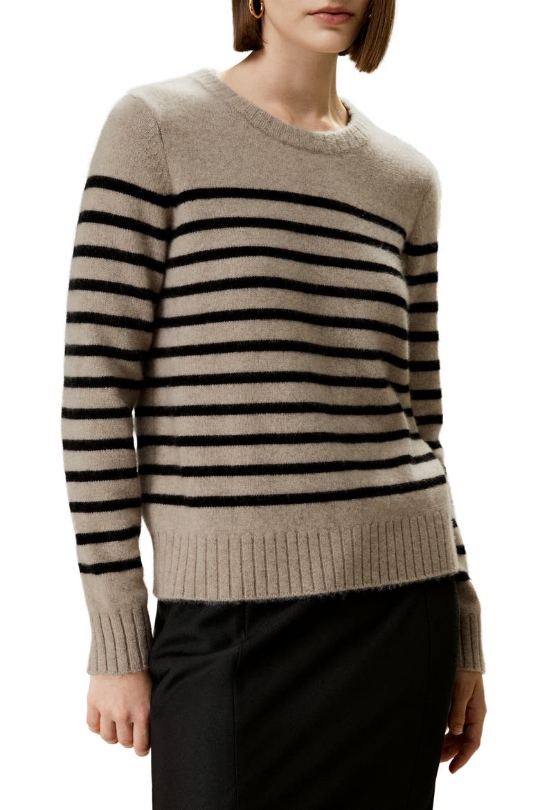 Women's Striped Round Collar Cashmere Sweater, Main, color, Brown