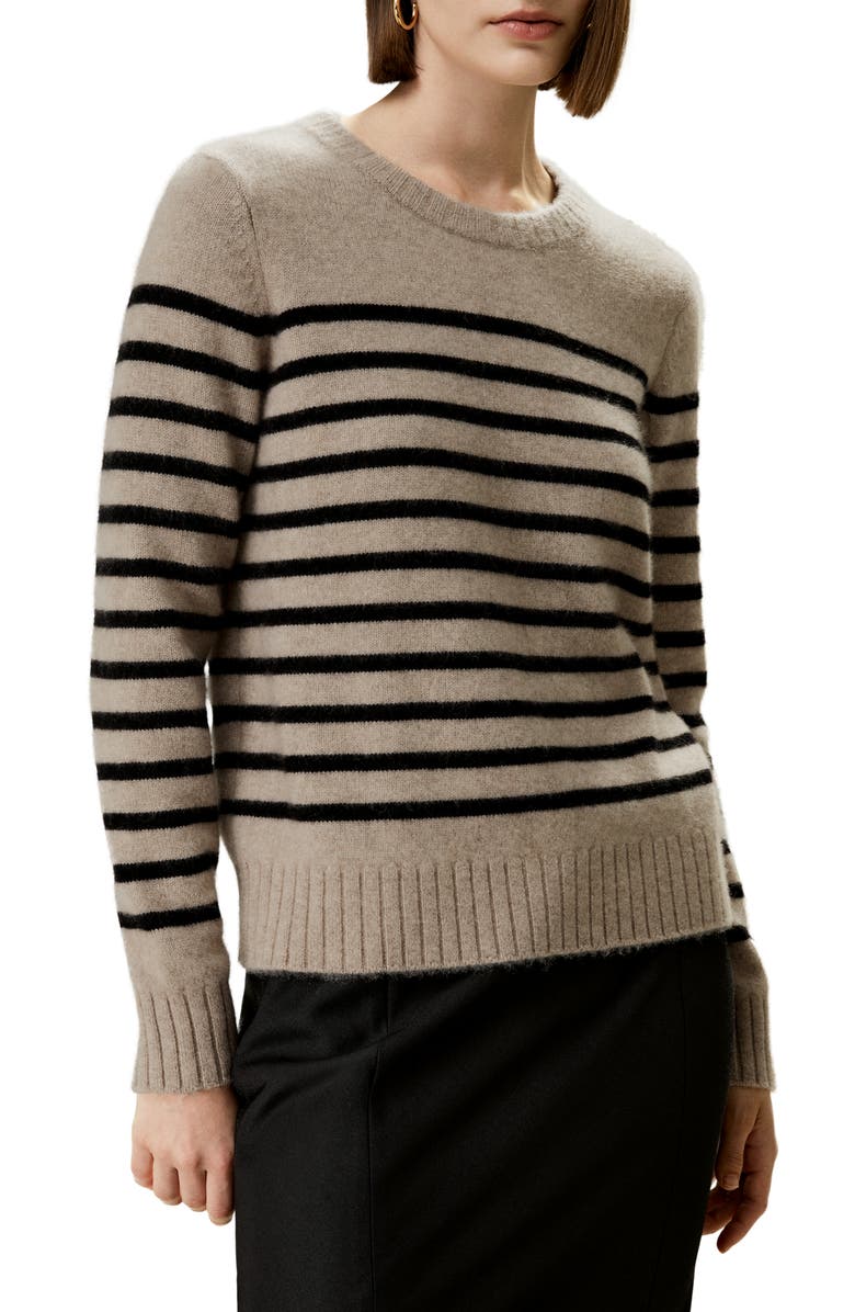 Lilysilk Women's Striped Round Collar Cashmere Sweater, Main, color, Brown