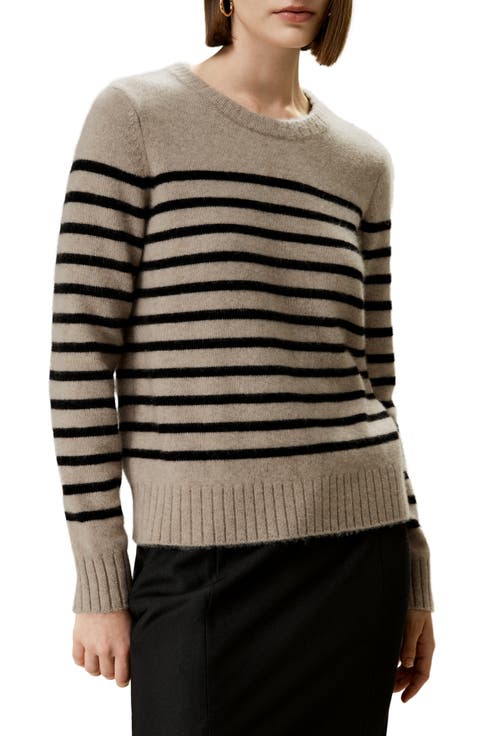 Women's Striped Round Collar Cashmere Sweater