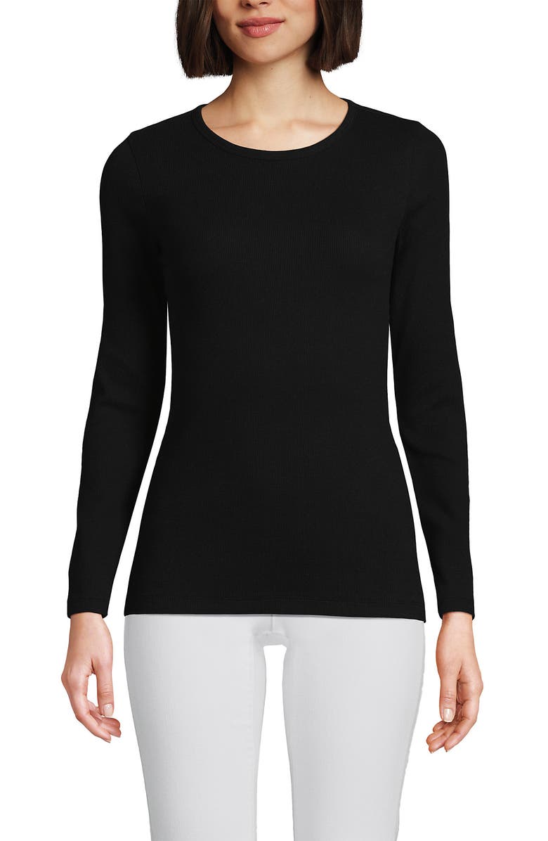 Lands' End Cotton Rib T-shirt, Main, color, Black