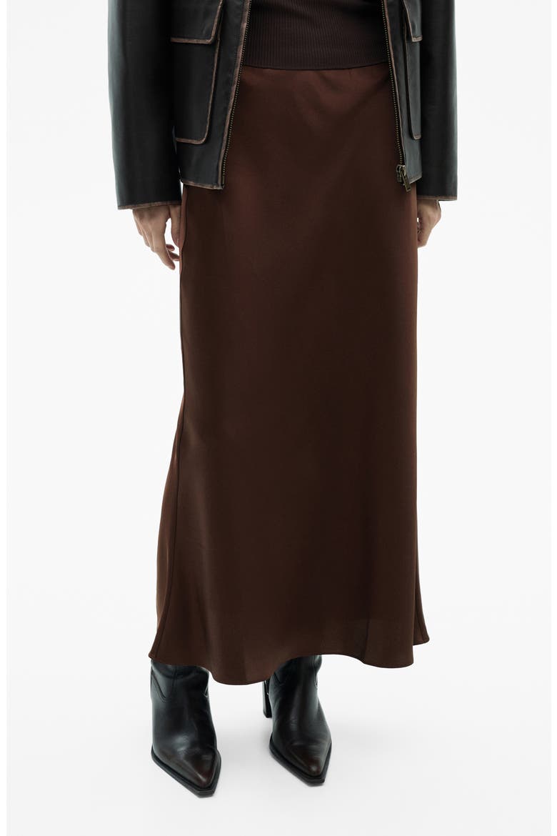 Satin Midi Skirt, Main, color, CHOCOLATE