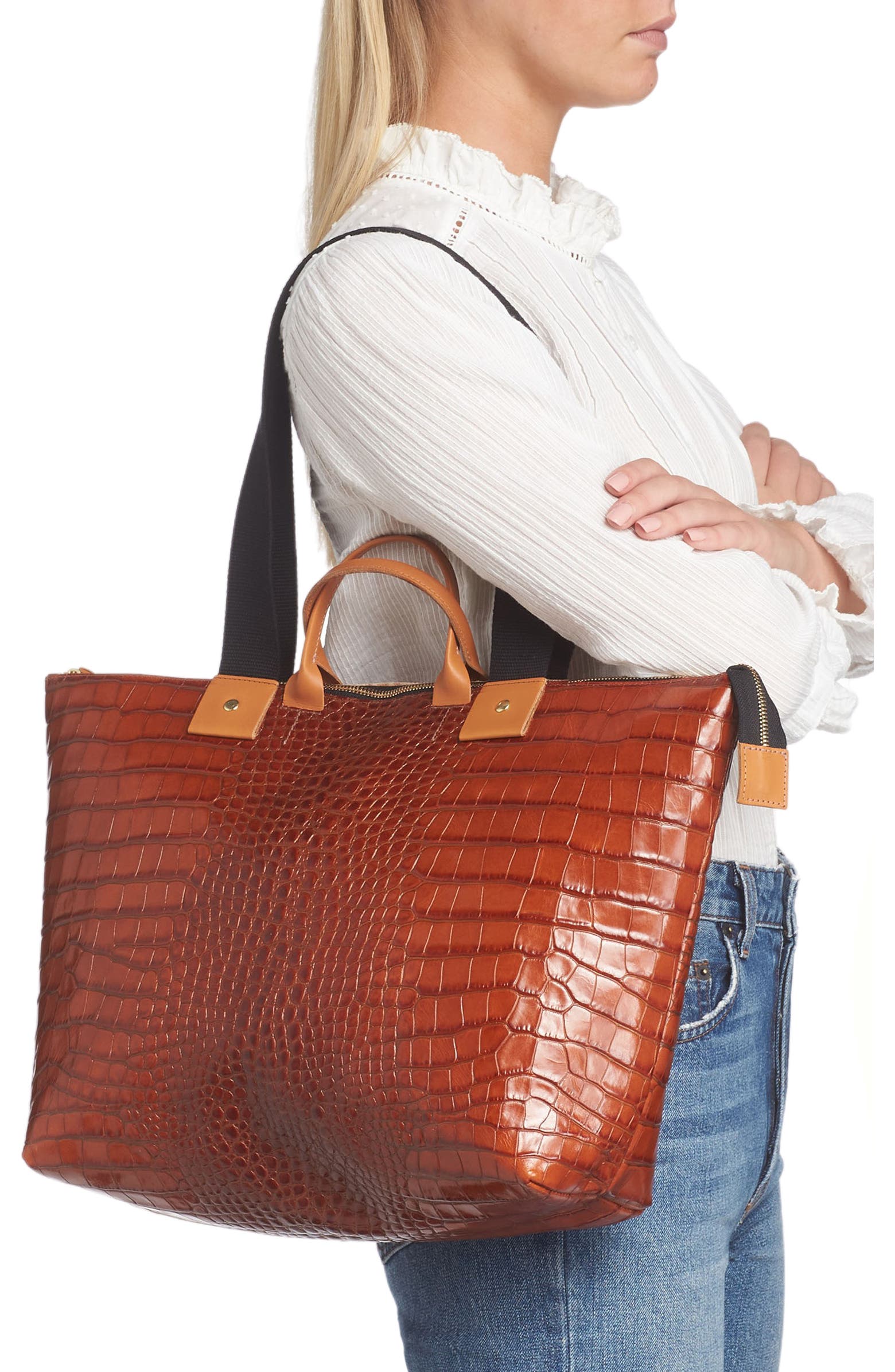 Clare V. Le Zip Sac Croc Embossed Leather Tote | Nordstrom