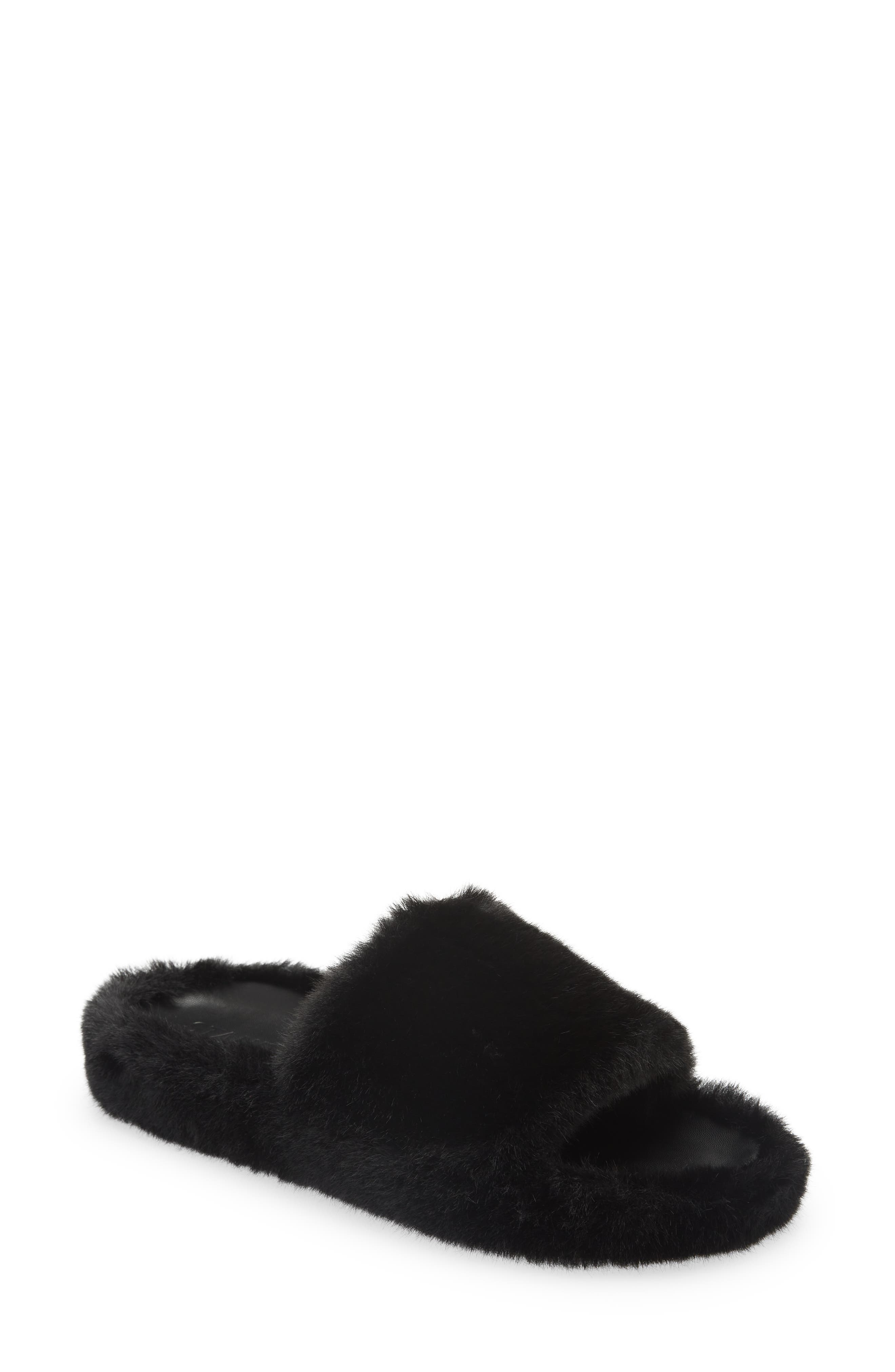 Stand Studio Leya Faux Fur Slide Sandal, Main, color, 