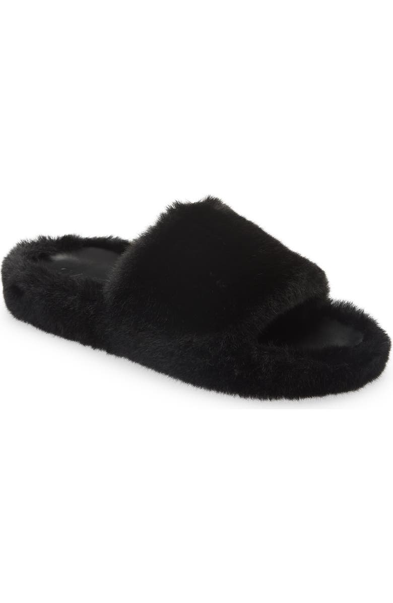 Stand Studio Leya Faux Fur Slide Sandal, Main, color,