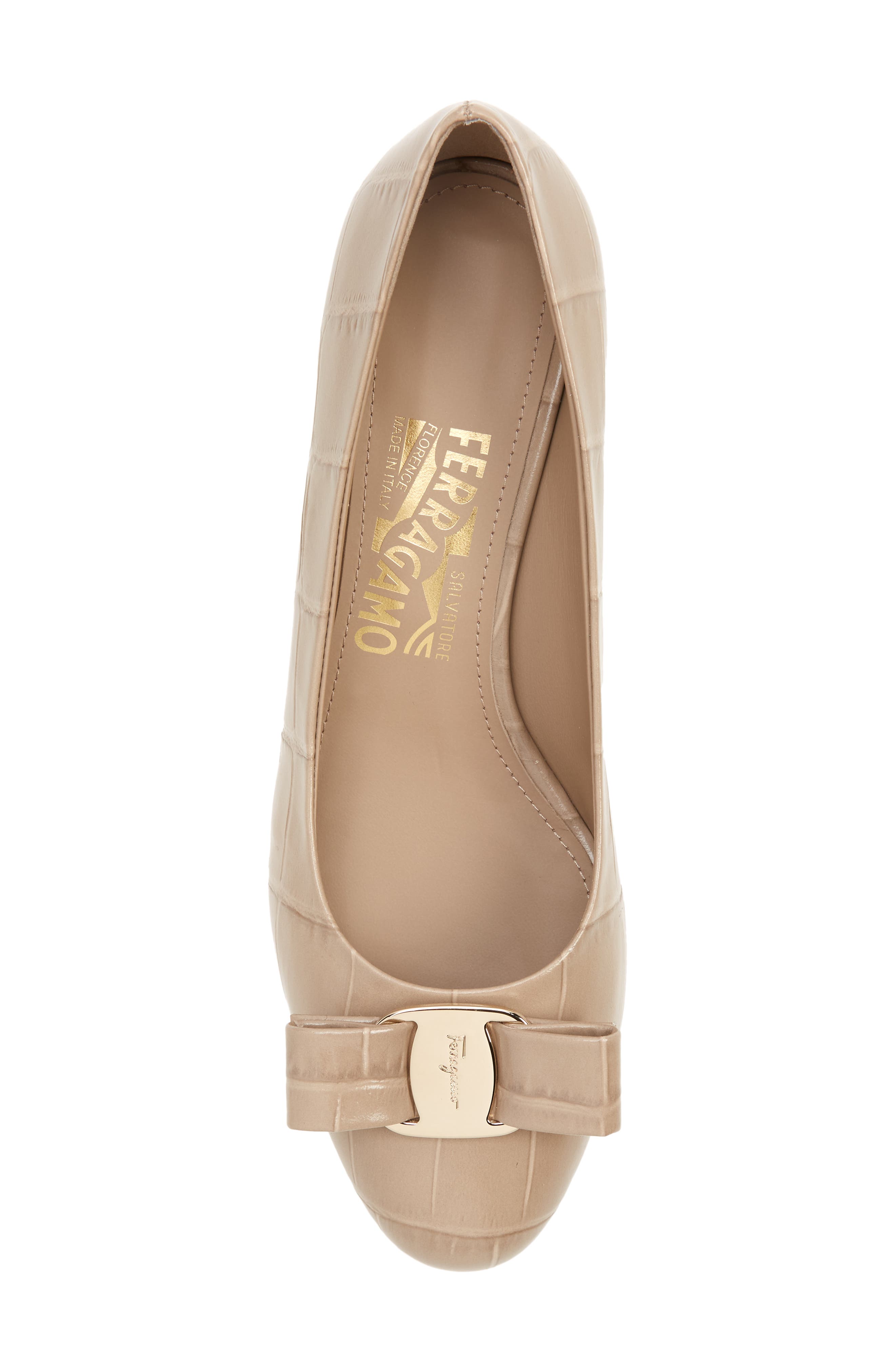 FERRAGAMO Vara Bow Croc Embossed Pump, Alternate, color, 