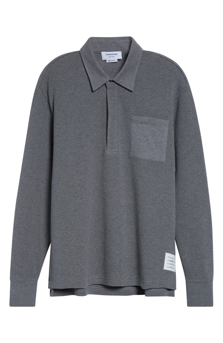Thom Browne Waffle Knit Rugby Polo, Alternate, color, Med Grey
