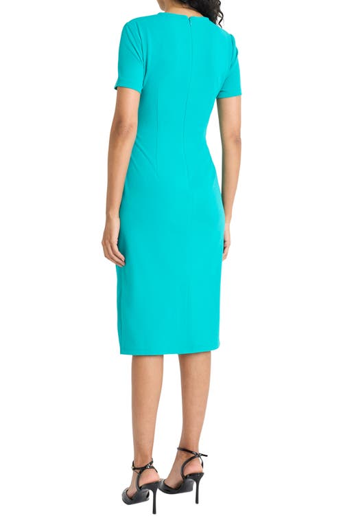 Maggy London Ruched Short Sleeve Midi Dress In Blue