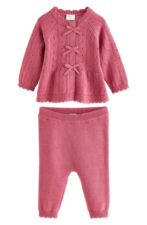 Kids' Peplum Knit Cardigan and Leggings Set
