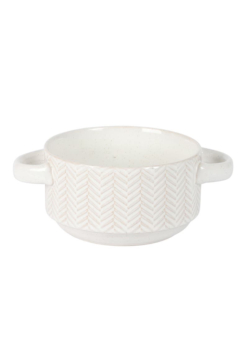 Earlhart 2 Piece 6 Inch Ribbed Stoneware Soup Bowl Set with Handles, Alternate, color, White