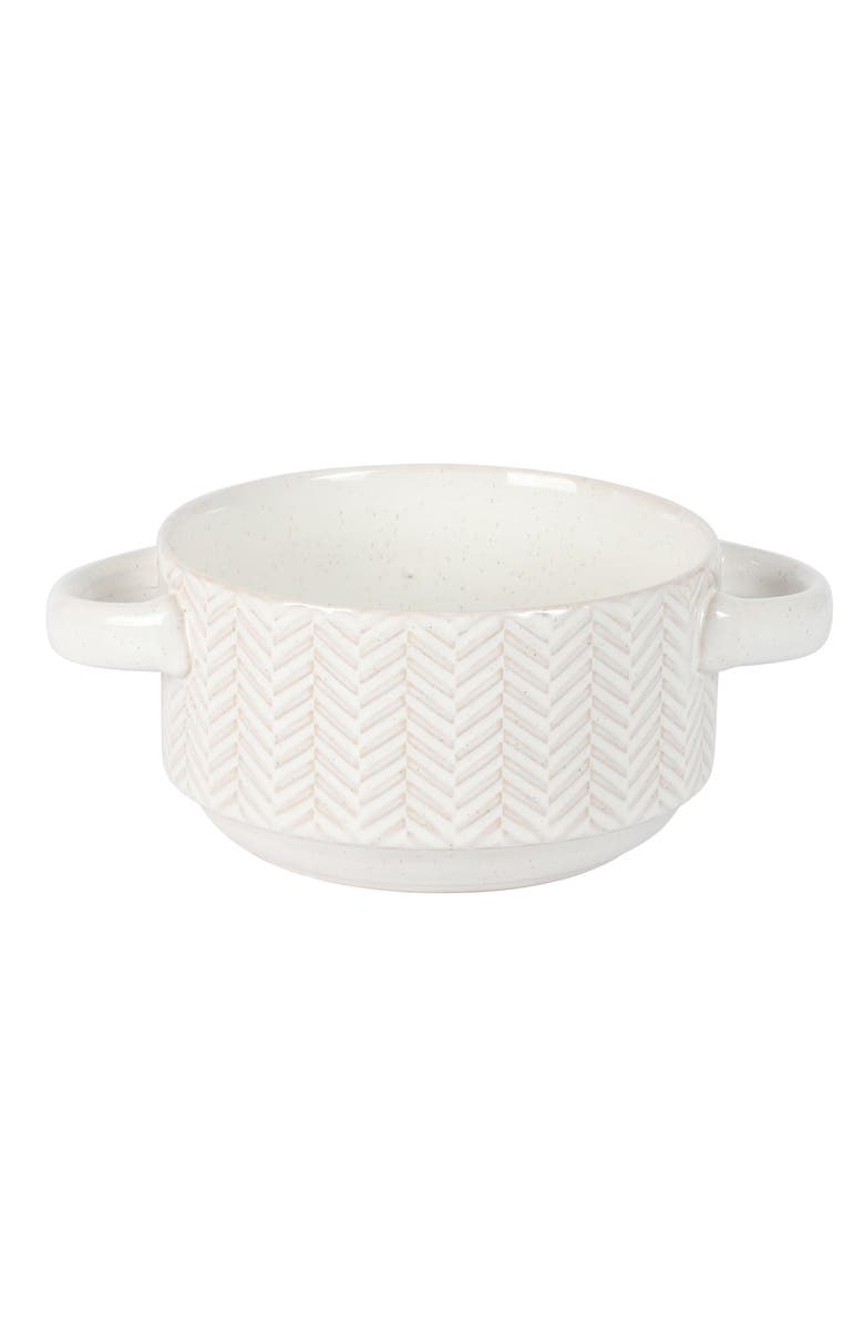 Gibson Elite Earlhart 2 Piece 6 Inch Ribbed Stoneware Soup Bowl Set with Handles, Alternate, color, White