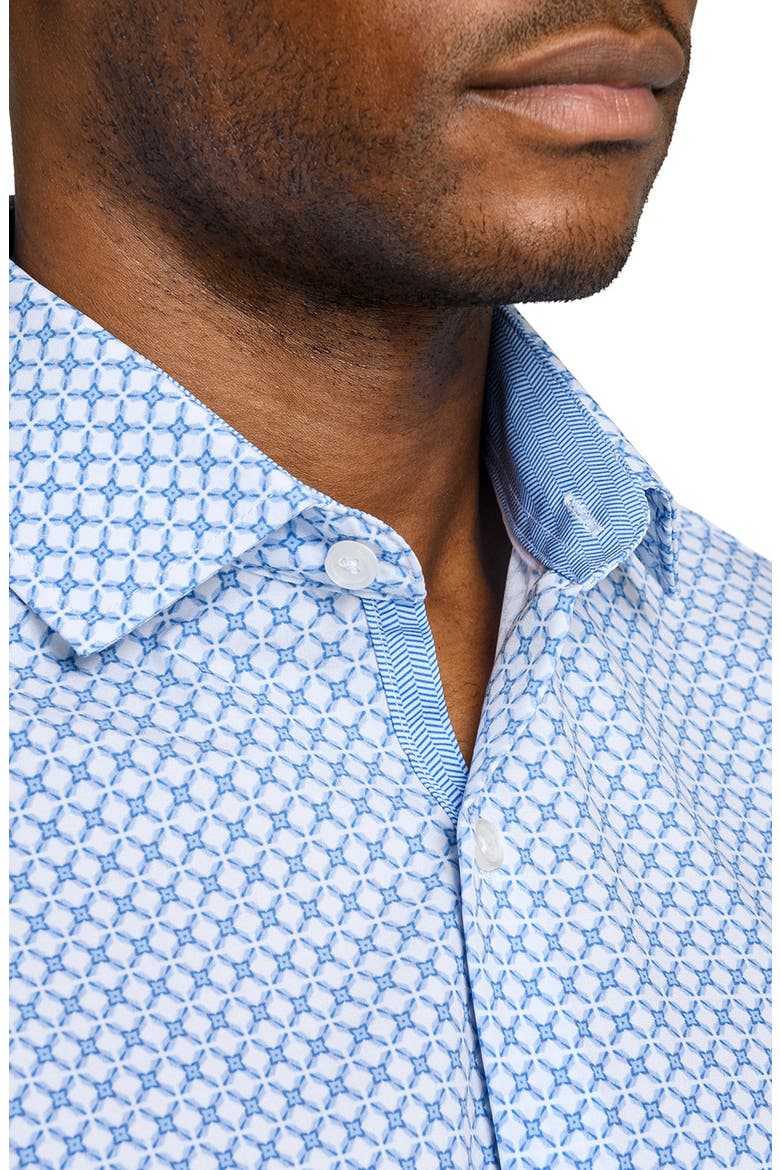 Regular Fit Blue Geometric Print Performance Dress Shirt, Alternate, color, WHITE/ BLUE