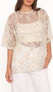 Petal & Pup Yonder Oversize Check Sequin Floral Lace Top