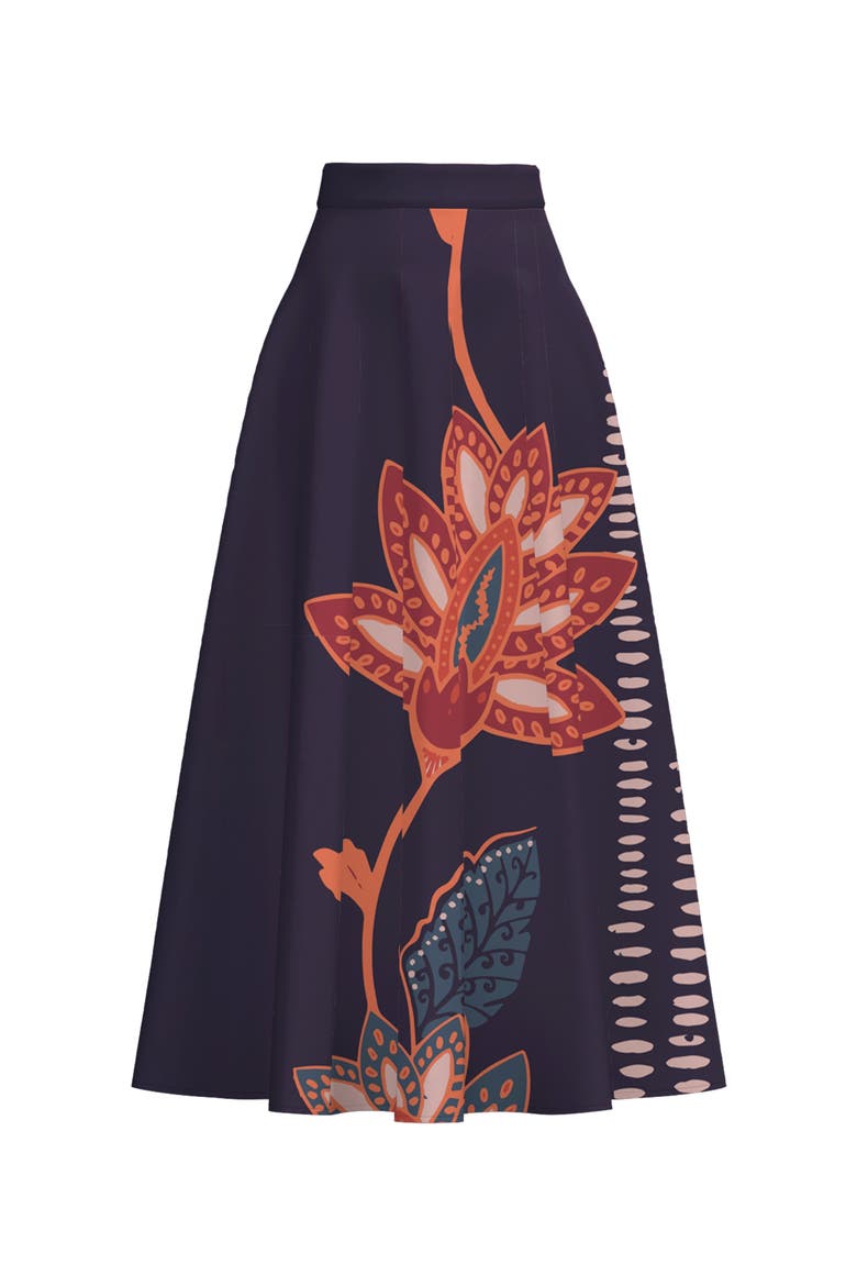 Zya Skirt Razu in Printed Cotton Poplin, Alternate, color, Razu Navy